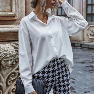 White solid button-front drop shoulder shirt